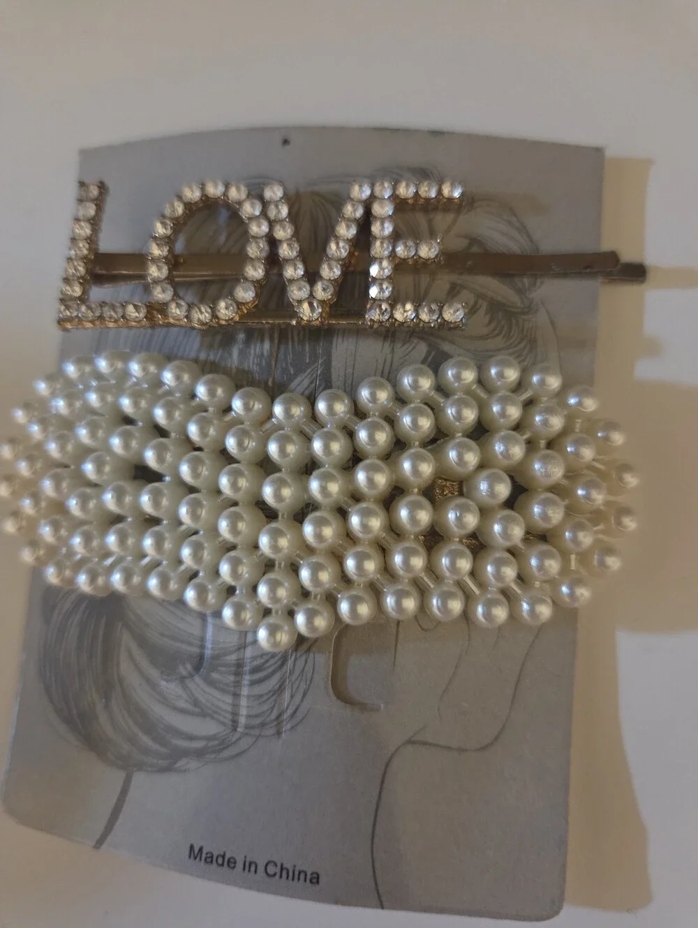 Bundle Pearl Cluster Hair Clip and LOVE Rhinestone Barrette White And 3 Ring SZ